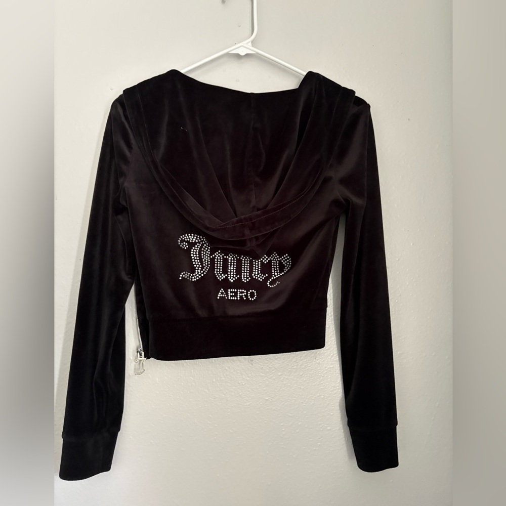 Aeropostale Black Velour Rhinestone Zip Hoodie